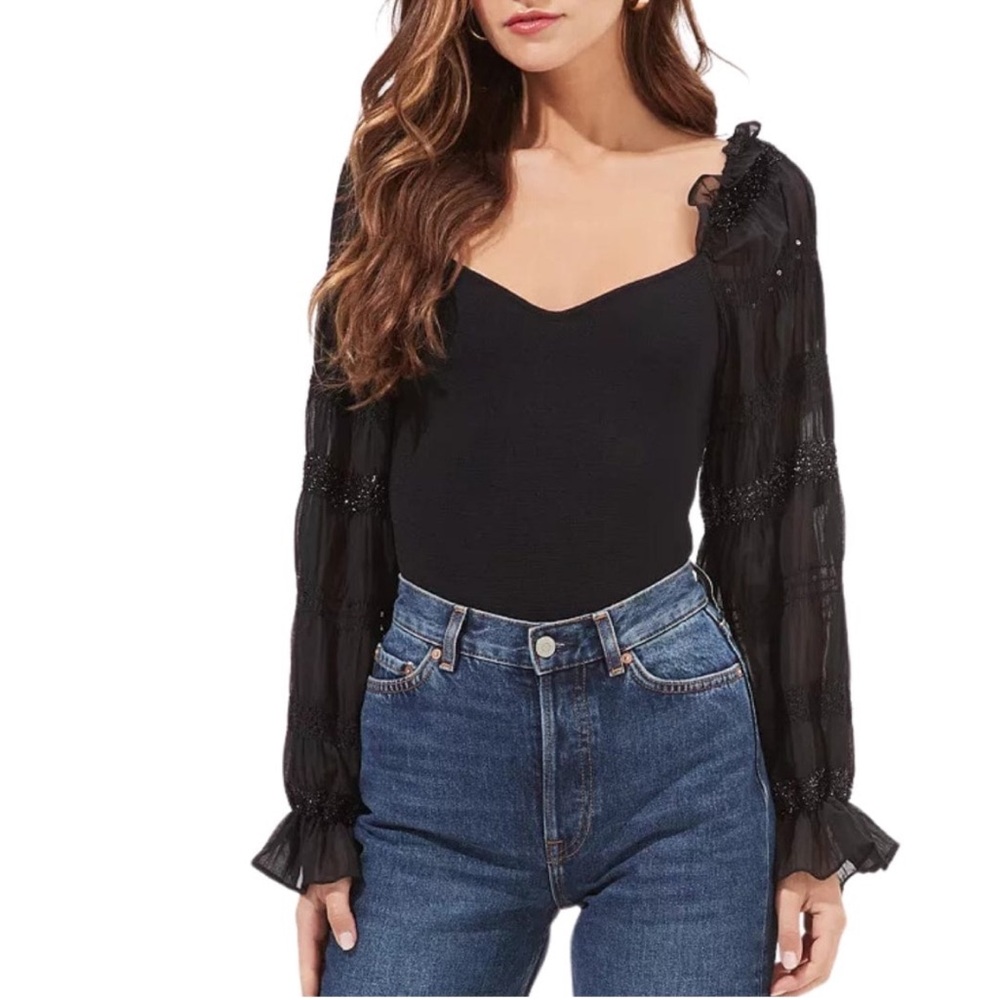 Astr Black Sheer Sleeve Bodysuit Size Small Sequin Whimsigoth